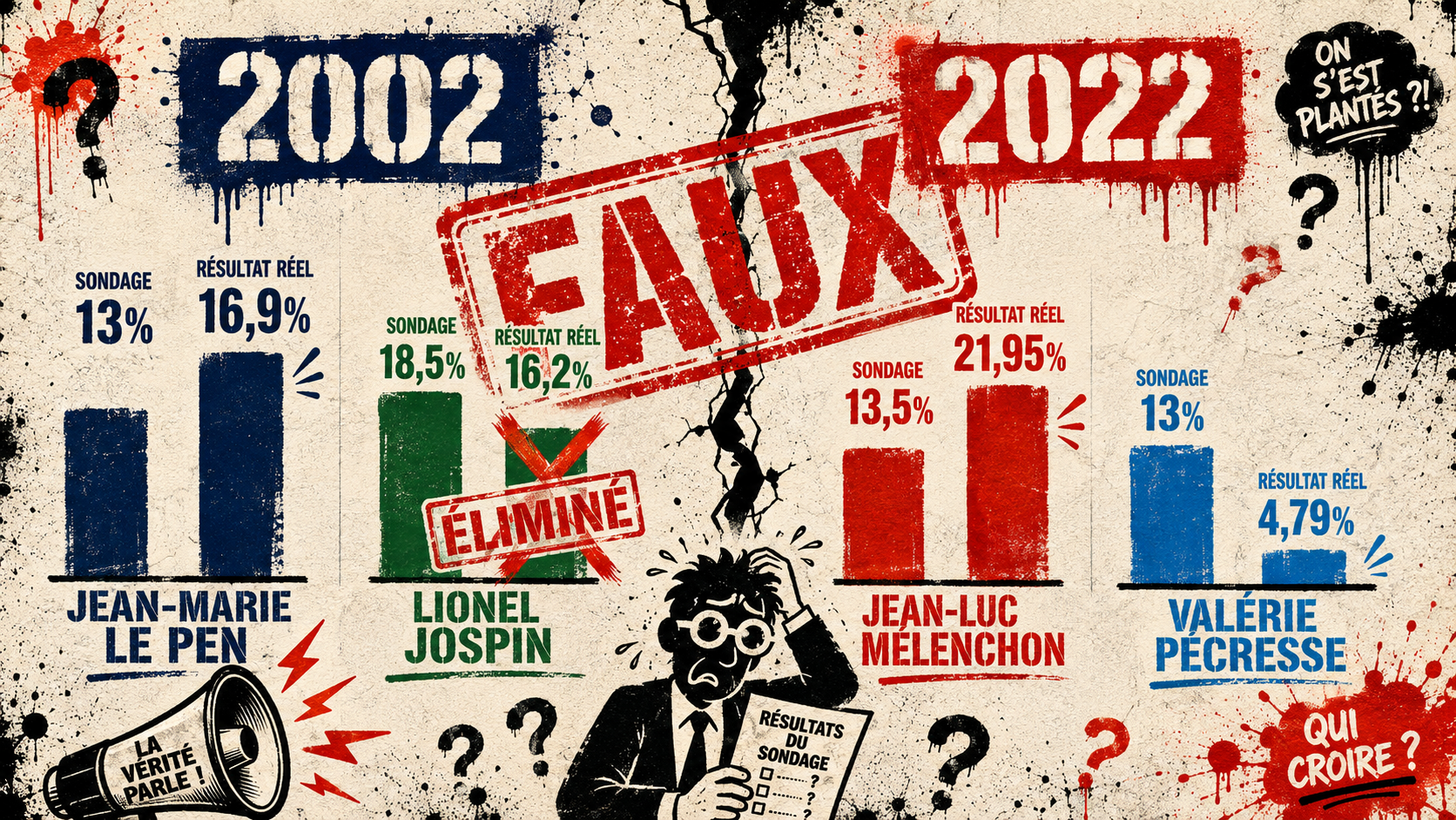 Exemples de sondages politiques totalement faux, comparant les prévisions et les résultats réels